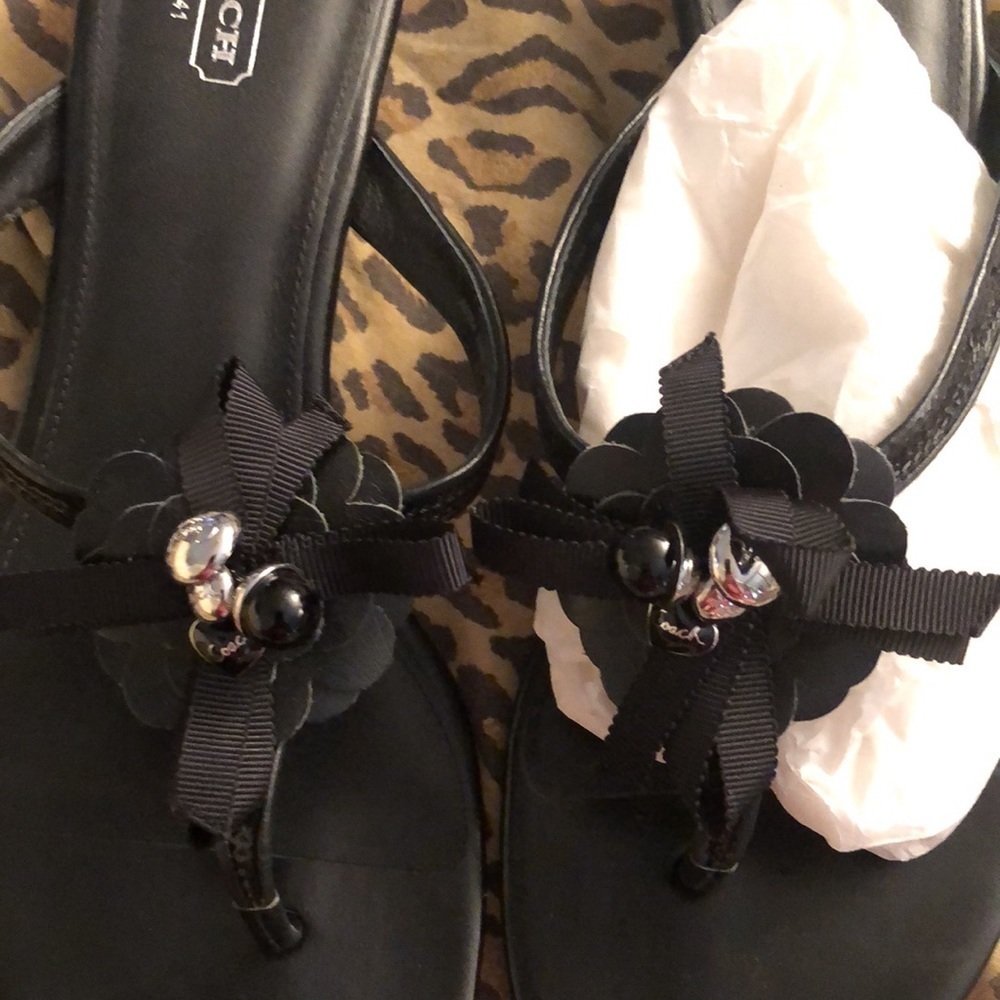 Coach black size 10 patent leather silver embellished details sandals - Picture 9 of 15